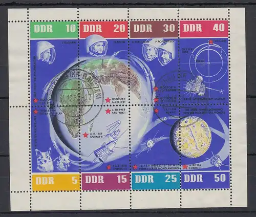 DDR 1962 Sowjetische Weltraumfahrt Kleinbogen Mi.-Nr. 926-33 O KIRSCHAU BAUTZEN