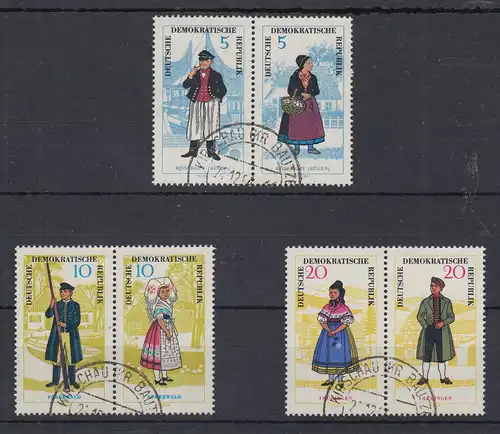 DDR 1964 Trachten Mi.-Nr. 1074-79 3 Zusammendruck-Paare O KIRSCHAU BAUTZEN