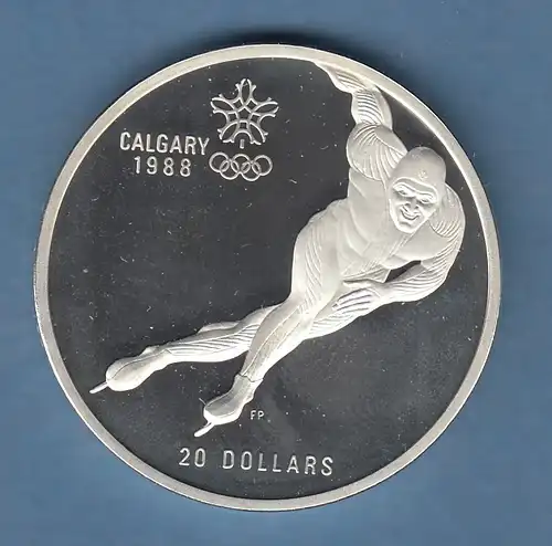Kanada Olympische Spiele Calgary 1988 Silbermünze 20 Dollar Eisschnellläufer PP