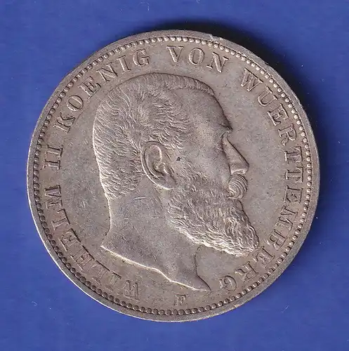 Württemberg Silbermünze 3 Mark König Wilhelm II. 1913 F vz