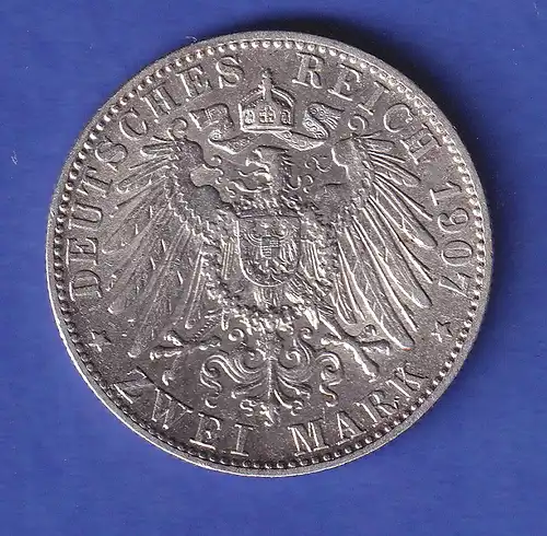 Bayern Silbermünze 2 Mark König Otto 1907 D vz