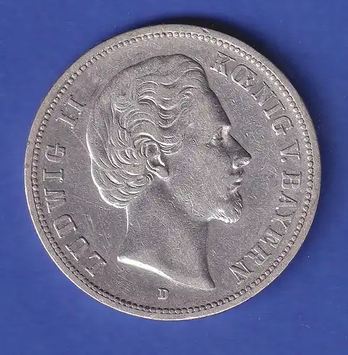 Dt. Kaiserreich Bayern Silbermünze Ludwig II. 5 Mark 1875 D ss