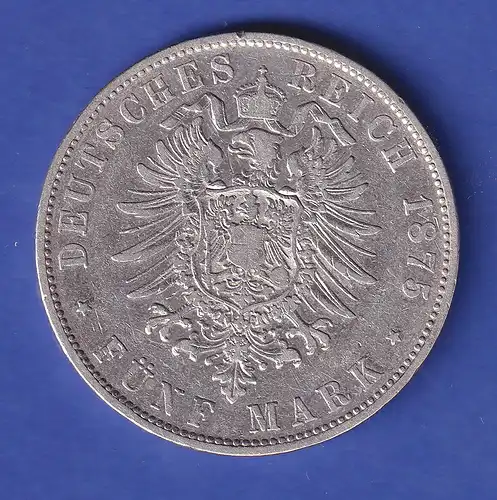 Dt. Kaiserreich Bayern Silbermünze Ludwig II. 5 Mark 1875 D ss