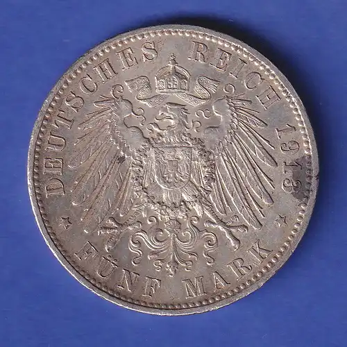 Bayern Silbermünze König Otto 5 Mark 1913 D vz