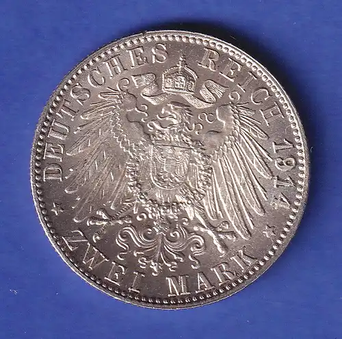 Bayern Silbermünze 2 Mark König Ludwig III. 1914 D vz