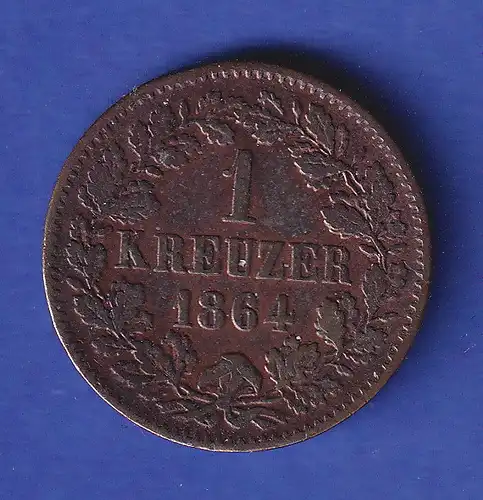Baden Umlaufmünze 1 Kreuzer 1864 Cu 