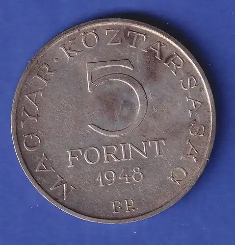 Ungarn Silbermünze 5 Forint Sandor Petöfi 1948