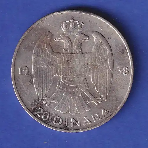 Jugoslawien Silbermünze 20 Dinar König Peter II. 1938