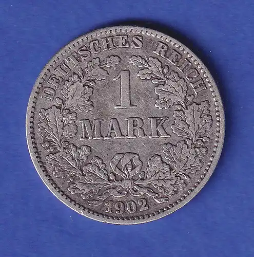 Deutsches Kaiserreich Silber-Kursmünze 1 Mark 1902 G, ss 