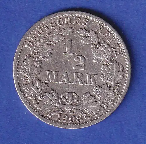 Deutsches Kaiserreich Silber-Kursmünze 1/2 Mark 1908 G s