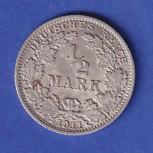 Deutsches Kaiserreich Silber-Kursmünze 1/2 Mark 1911 G vz