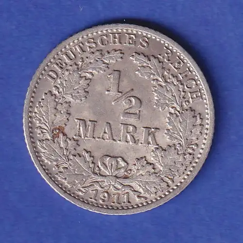 Deutsches Kaiserreich Silber-Kursmünze 1/2 Mark 1911 G vz