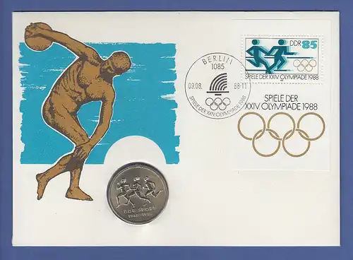 Numisbrief Olympiade 1988 mit 10 Mark DDR-Münze 1988 und Block DDR 1988