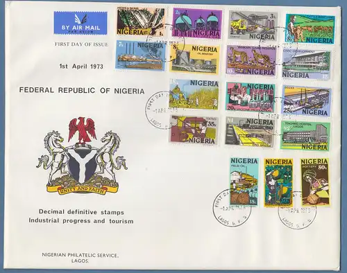 Nigeria 1973 Freimarken Mi.-Nr. 273-289 auf  Ersttagsbrief / FDC Stempel 1.4.73