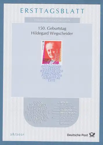 Bundesrepublik Ersttagsblatt ETB 28 / 2021 Hildegard Wegscheider