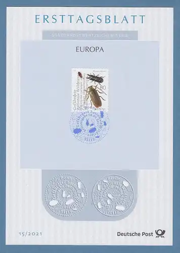Bundesrepublik Ersttagsblatt ETB 15 / 2021 EUROPA gefährdete Wildtiere Käfer 