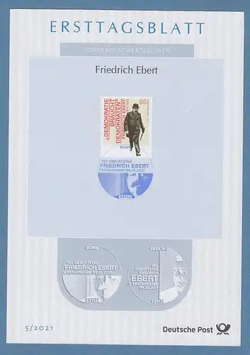 Bundesrepublik Ersttagsblatt ETB 5 / 2021 Friedrich Ebert