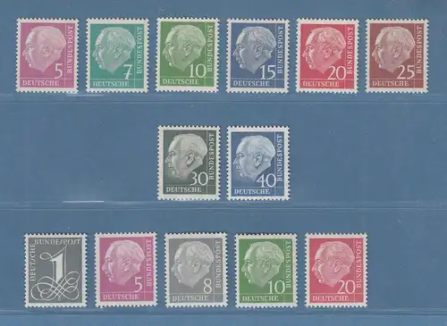 Bundesrepublik Heuss lumogen und liegendes Wasserzeichen 13 Werte kpl. ** 