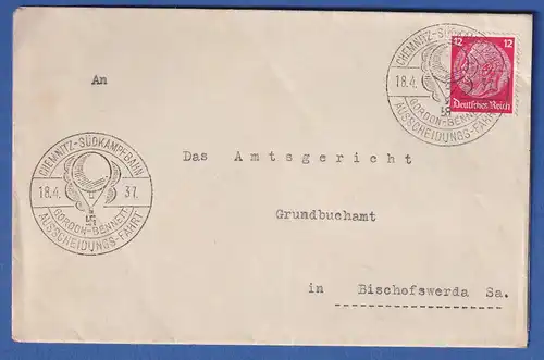 Dt. Reich Brief mit So.-O CHEMNITZ Ballon GORDON-BENETT Ausscheidungsfahrt 1937