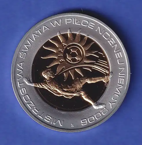 Polen Silbermünze 10 Złotych Fußball-WM in Deutschland 2006 teilvergoldet PP