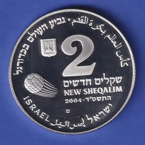 Israel Silbermünze 2 Schekel Fußball-WM in Deutschland 2004 PP