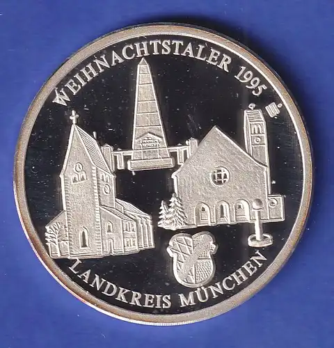 Silbermedaille Weihnachtstaler Landkreis München 1995 Kirchenansichten