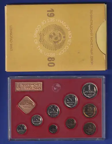 Russland Sowjetunion Kursmünzensatz 1980 Münzprägestätte Leningrad, im Blister