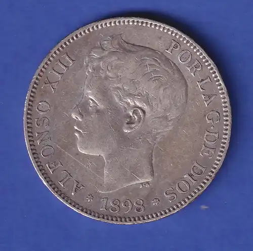 Spanien Silbermünze 5 Pesetas König Alfonso XIII. 1898