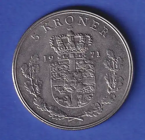 Dänemark Kursmünze 5 Kronen König Frederik IX. 1971 vz 