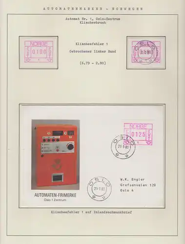 Norwegen / Norge Frama-ATM 1978, Aut.-Nr 1 mit Klischeefehler links **, O, Brief