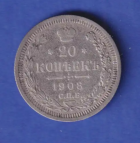 Russland Silbermünze 20 Kopeken 1909 ss