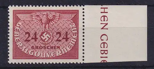 Generalgouvernement 1940 Dienstmarke Mi.-Nr. 6 rechtes Seitenrandstück **