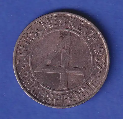 Deutsches Reich Kursmünze 4 Reichspfennig - 1932 D