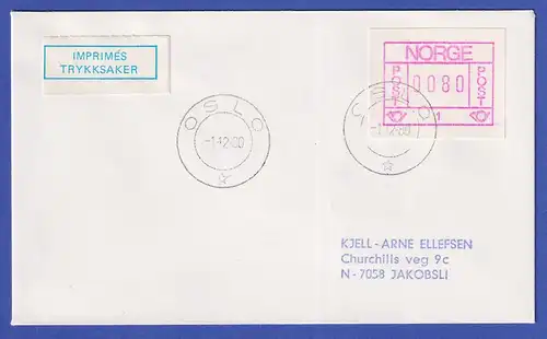 Norwegen / Norge Frama-ATM 1978, Aut.-Nr 1 Wert 0080 auf Inlands-Drucksache