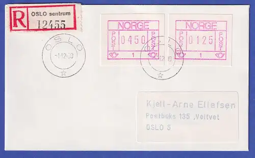 Norwegen / Norge Frama-ATM 1978, Aut.-Nr 1 Werte 0450 und 0125 auf R-Brief