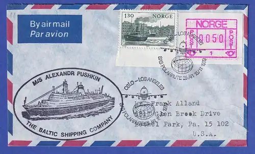 Norwegen / Norge Frama-ATM 1978, Aut.-Nr 1 Wert 0050 auf Schiffsbrief in die USA