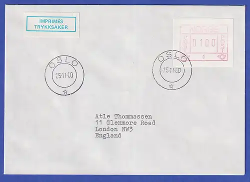 Norwegen / Norge Frama-ATM 1978, Aut.-Nr 1 zweifarbig lila-braunrot auf Brief 