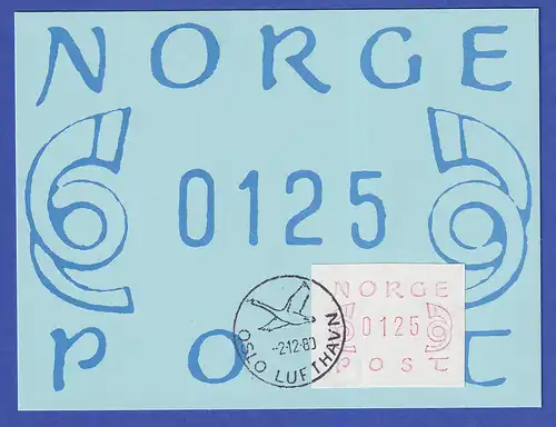 Norwegen / Norge Frama-ATM 1980, Wert 0125 auf Maximumkarte ET-O OSLO LUFTHAVN
