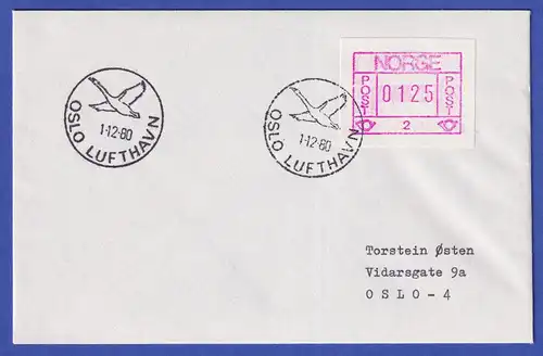 Norwegen / Norge Frama-ATM 1978, Aut.-Nr 2 Wert 0125 auf Brief, LT-O 1.12.80 