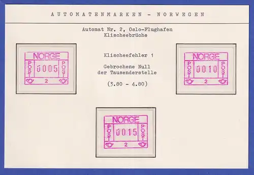 Norwegen / Norge Frama-ATM 1978, Aut.-Nr 2 Klischeefehler gebr. Null 3 Werte **