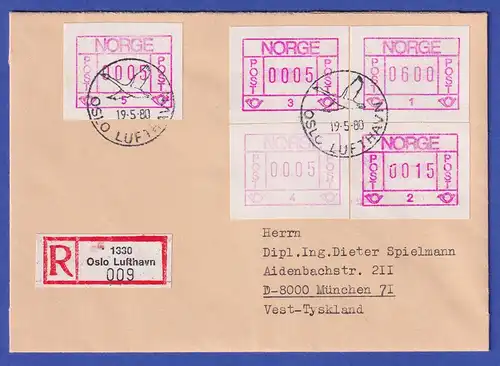 Norwegen / Norge Frama-ATM 1978, Aut.-Nr. 1 - 5 kpl. Serie auf R-Brief, O Oslo