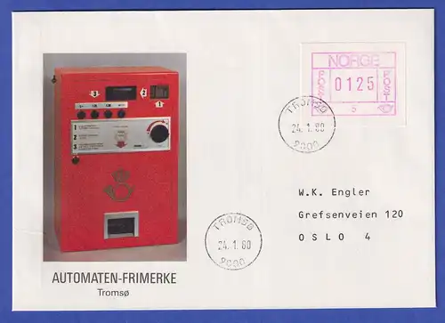 Norwegen / Norge Frama-ATM 1978 Aut.-Nr 5 Wert 0125 auf Brief, Abbildung Automat