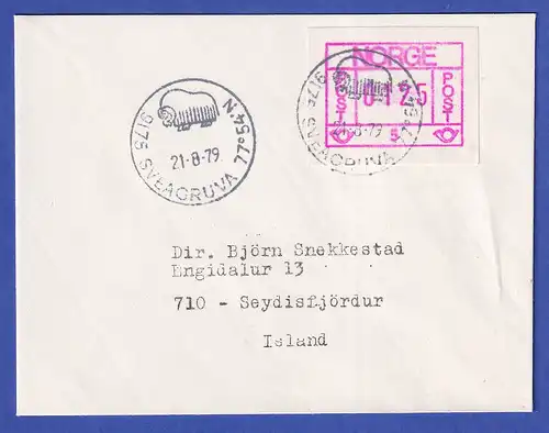 Norwegen / Norge Frama-ATM 1978 Aut.-Nr 5 Wert 0125 auf Brief nach Island