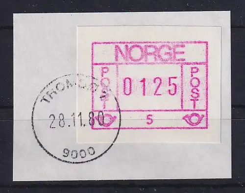 Norwegen / Norge Frama-ATM 1978 Aut.-Nr 5 Wert 0125 y-Papier auf Briefstück