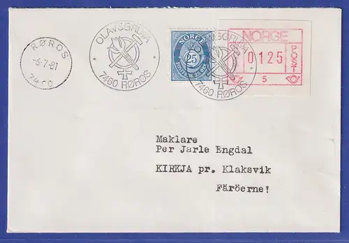 Norwegen / Norge Frama-ATM 1978 Aut.-Nr 5 Wert 0125 braunrot in MIF auf Brief.