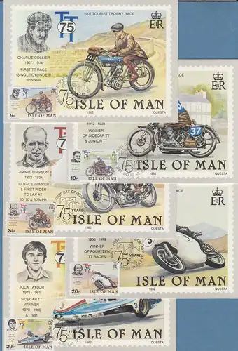 Isle of Man 1982 Mi.-Nr. 208-12 Motorrad-Rennen Tourist-Trophy 5 Maximumkarten