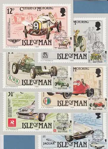 Isle of Man 1985 Mi.-Nr. 282-87 100 Jahre Automobil Satz auf 6 Maximumkarten