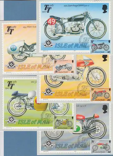 Isle of Man 1987 Mi.-Nr. 339-43 Motorrad-Rennen Tourist Trophy 5 Maximumkarten