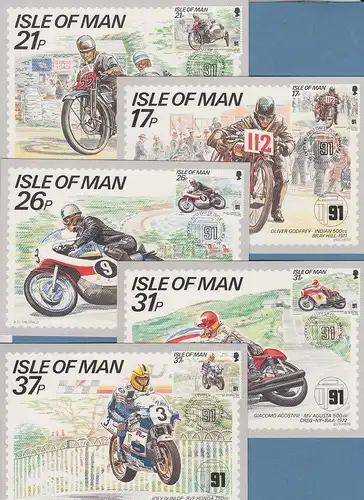 Isle of Man 1991 Mi.-Nr. 468-72 Motorrad-Rennen Tourist Trophy 5 Maximumkarten