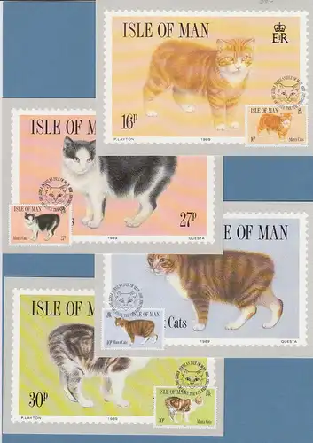 Isle of Man 1989 Mi.-Nr. 388-91 Manxkatzen kpl. Satz auf 4 Maximumkarten